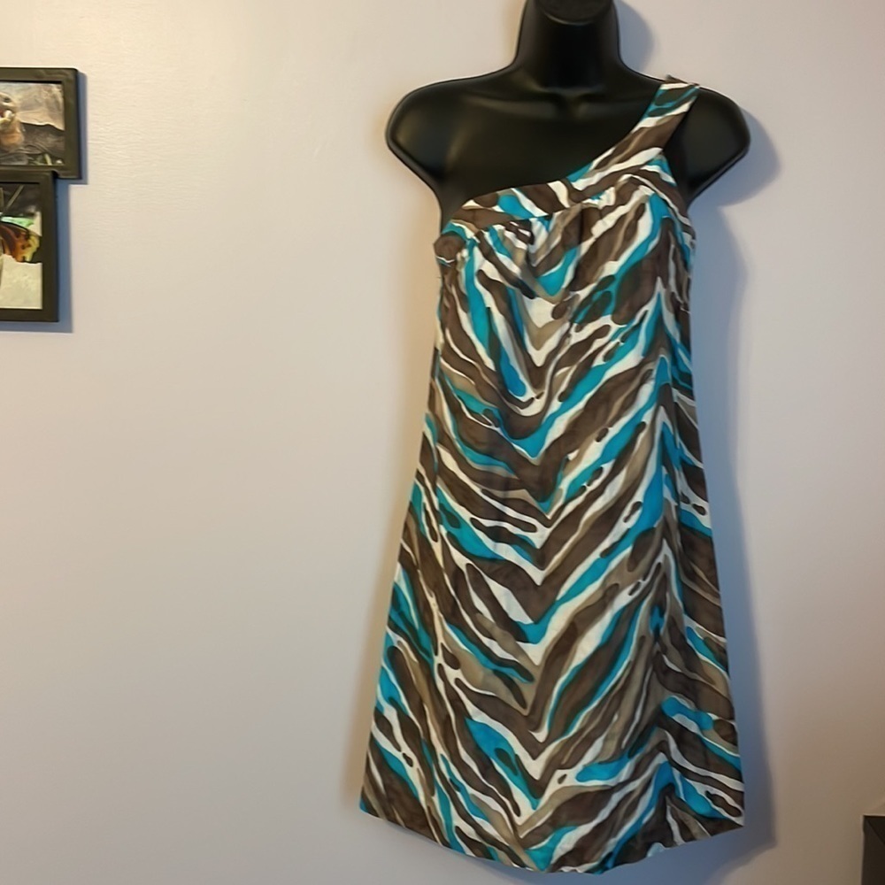 Trina Turk Silk Cotton Blend Zebra Stripe One Shoulder Shift Dress size 0